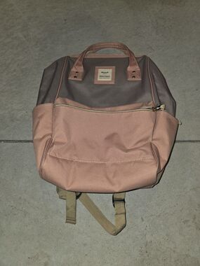 Himawari Pink/Beige Laptop Backpack Travel Backpack Diaper Bag USB Charger